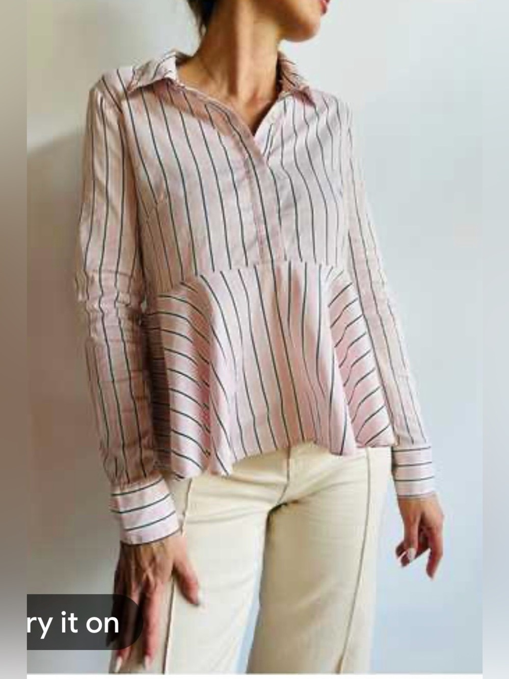 Milly Sz 6 Striped Pink Peplum Button-Down Top Shirt Blouse